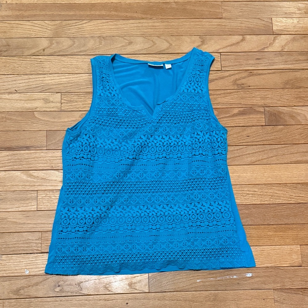 New York & Company Turquoise Lace Tank Top